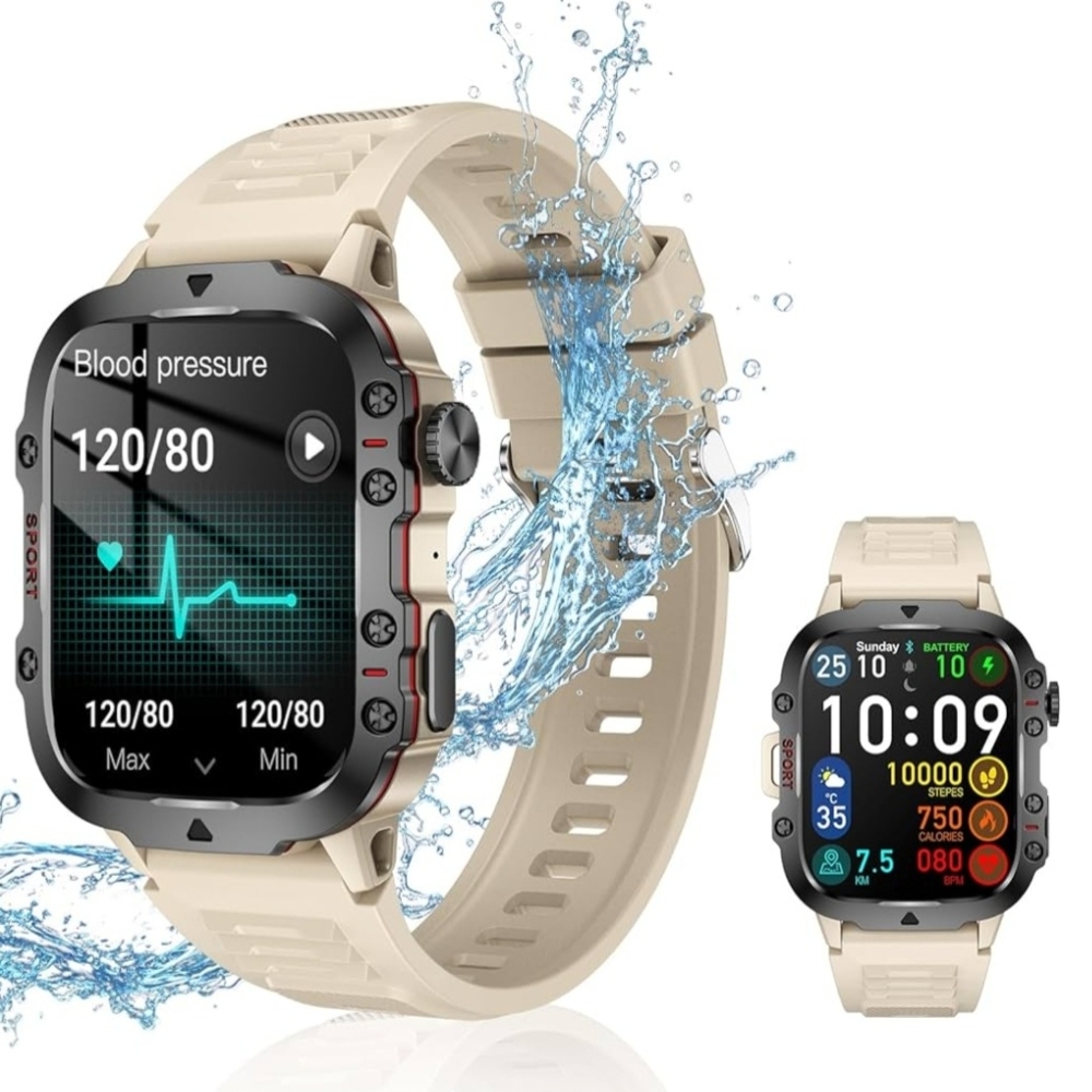 Mens Sport Smartwatch with Health Monitoring - Beige